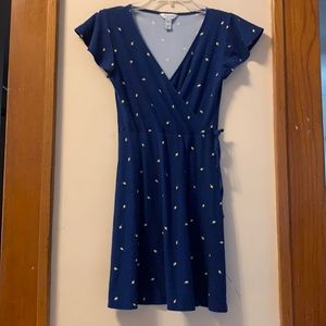 navy blue floral wrap dress